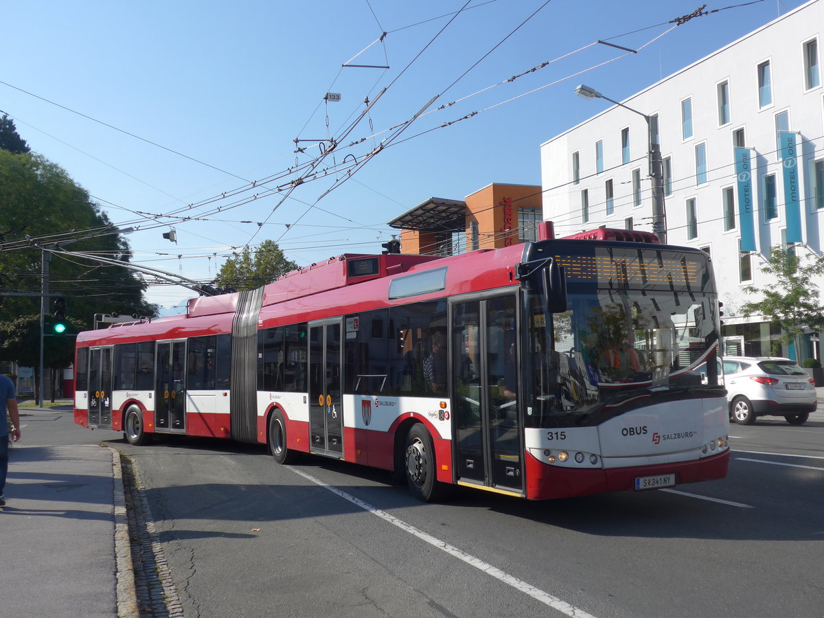(197'095) - OBUS Salzburg - Nr. 315/S 341 NY - Solaris Gelenktrolleybus am 13. September 2018 in Salzburg, Polizeidirektion