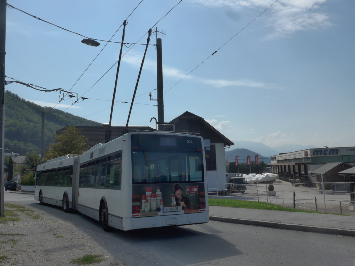(197'210) - OBUS Salzburg - Nr. 274/S 369 JF - Van Hool Gelenktrolleybus (ex Nr. 0374) am 13. September 2018 in Mayrwies, Daxluegstrasse