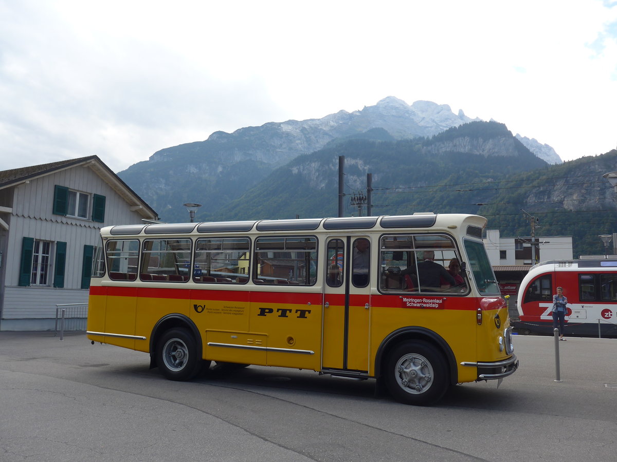 (197'687) - Frutig, Birmensdorf - ZH 560'883 - FBW/FHS (ex P 23'217) am 16. September 2018 beim Bahnhof Meiringen