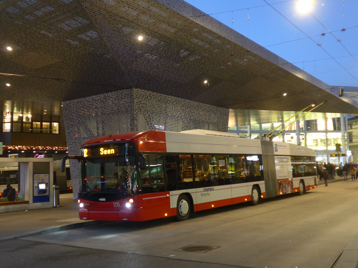 (199'560) - SW Winterthur - Nr. 105 - Hess/Hess Gelenktrolleybus am 24. November 2018 beim Hauptbahnhof Winterthur