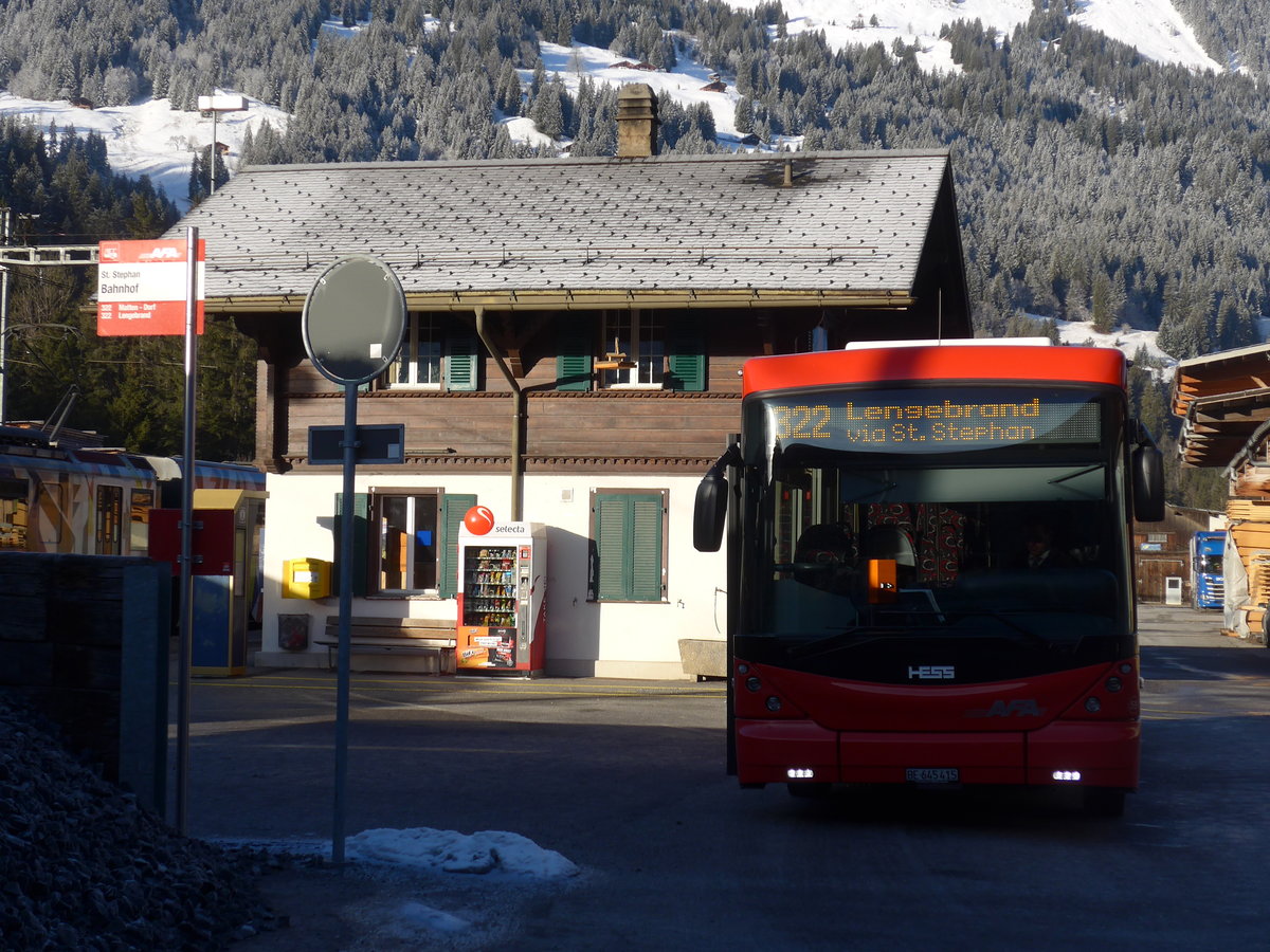 (200'197) - AFA Adelboden - Nr. 59/BE 645'415 - Scania/Hess am 25. Dezember 2018 beim Bahnhof St. Stephan