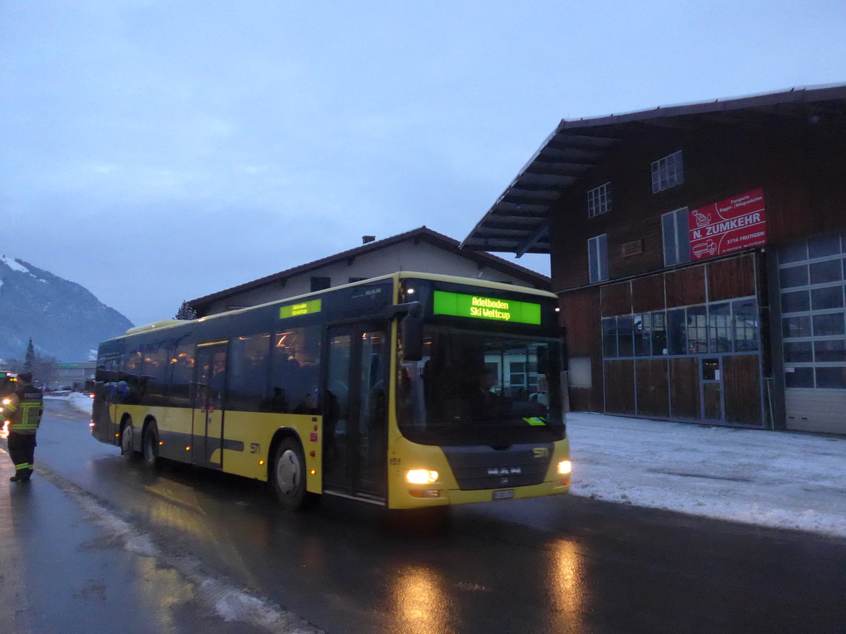 (200'698) - STI Thun - Nr. 151/BE 801'151 - MAN am 12. Januar 2019 beim Bahnhof Frutigen