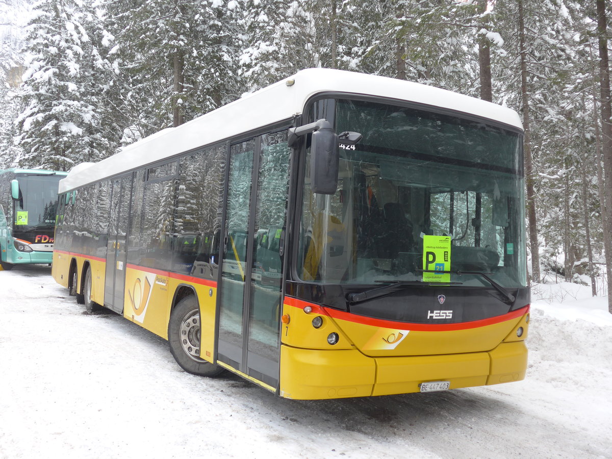 (200'930) - Engeloch, Riggisberg - Nr. 7/BE 447'403 - Scania/Hess am 12. Januar 2019 in Adelboden, Unter dem Birg