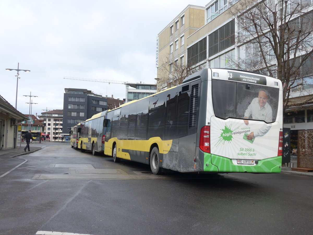 (201'371) - STI Thun - Nr. 501/BE 408'501 - Mercedes am 28. Januar 2019 beim Bahnhof Thun
