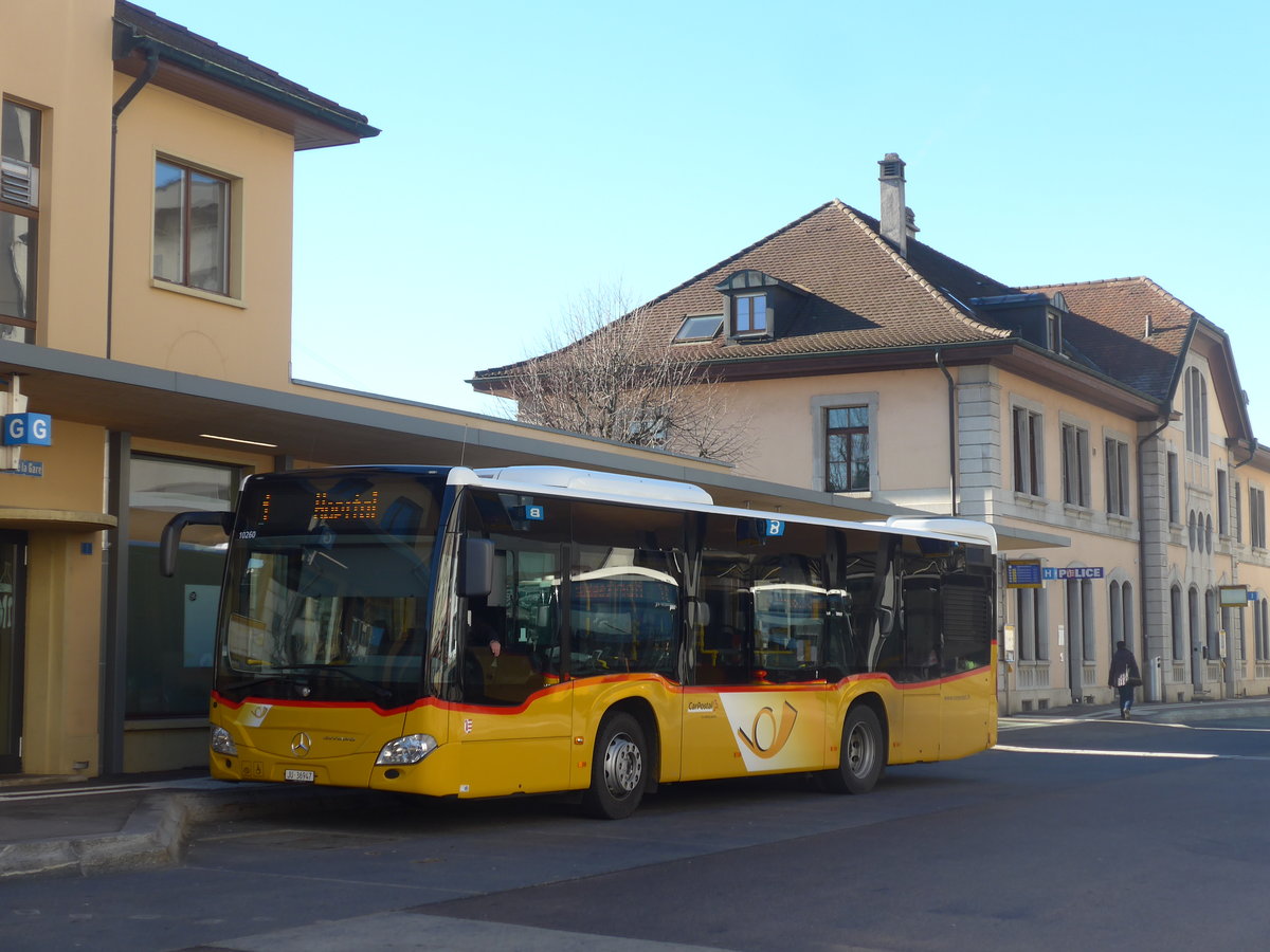 (201'580) - CarPostal Ouest - JU 36'947 - Mercedes (ex Nr. 6) am 16. Februar 2019 beim Bahnhof Delmont 