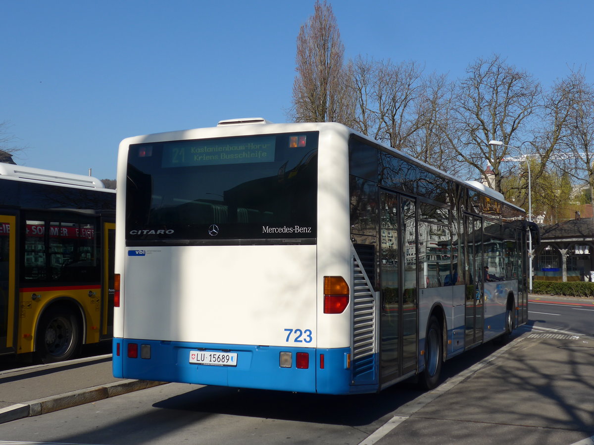 (202'936) - VBL Luzern - Nr. 723/LU 15'689 - Mercedes (ex Heggli, Kriens Nr. 723) am 23. Mrz 2019 beim Bahnhof Luzern