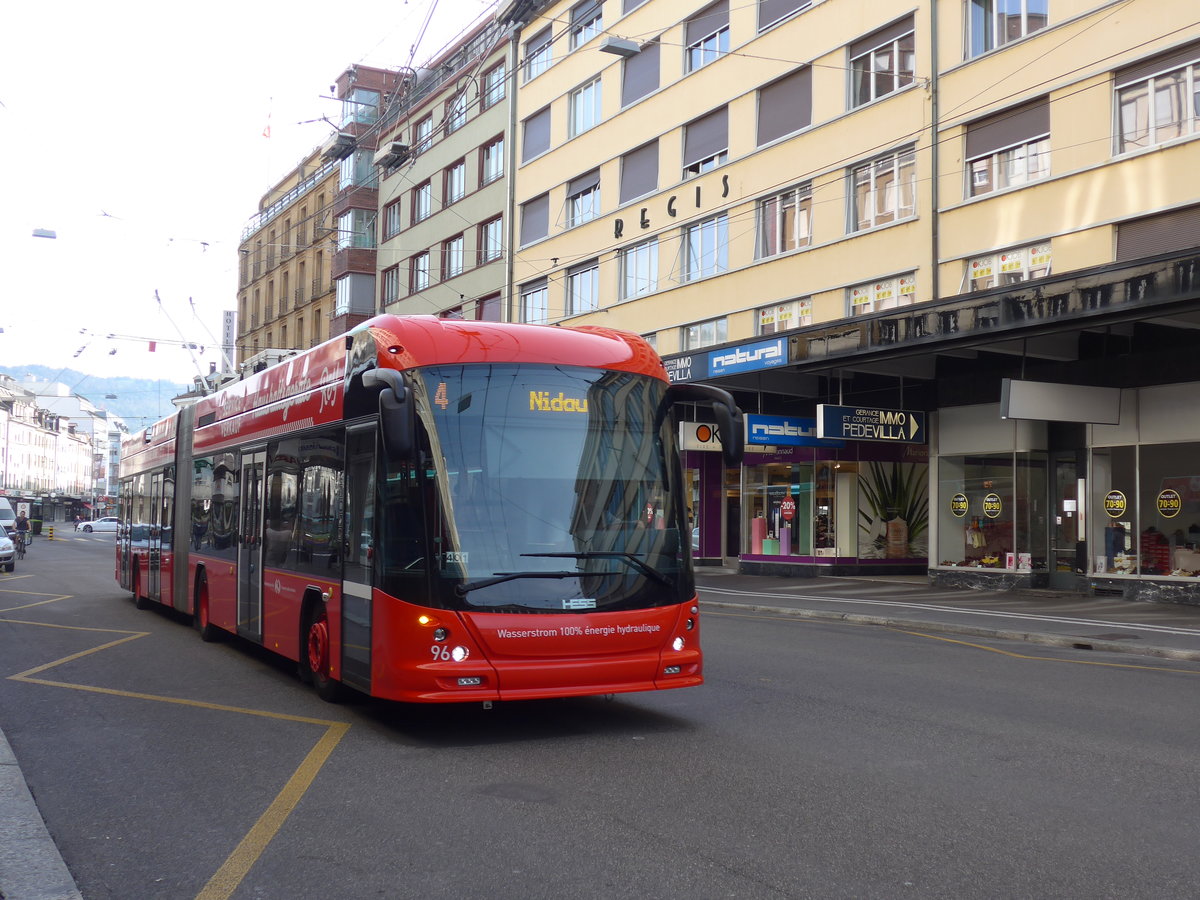 (203'874) - VB Biel - Nr. 96 - Hess/Hess Gelenktrolleybus am 22. April 2019 beim Bahnhof Biel