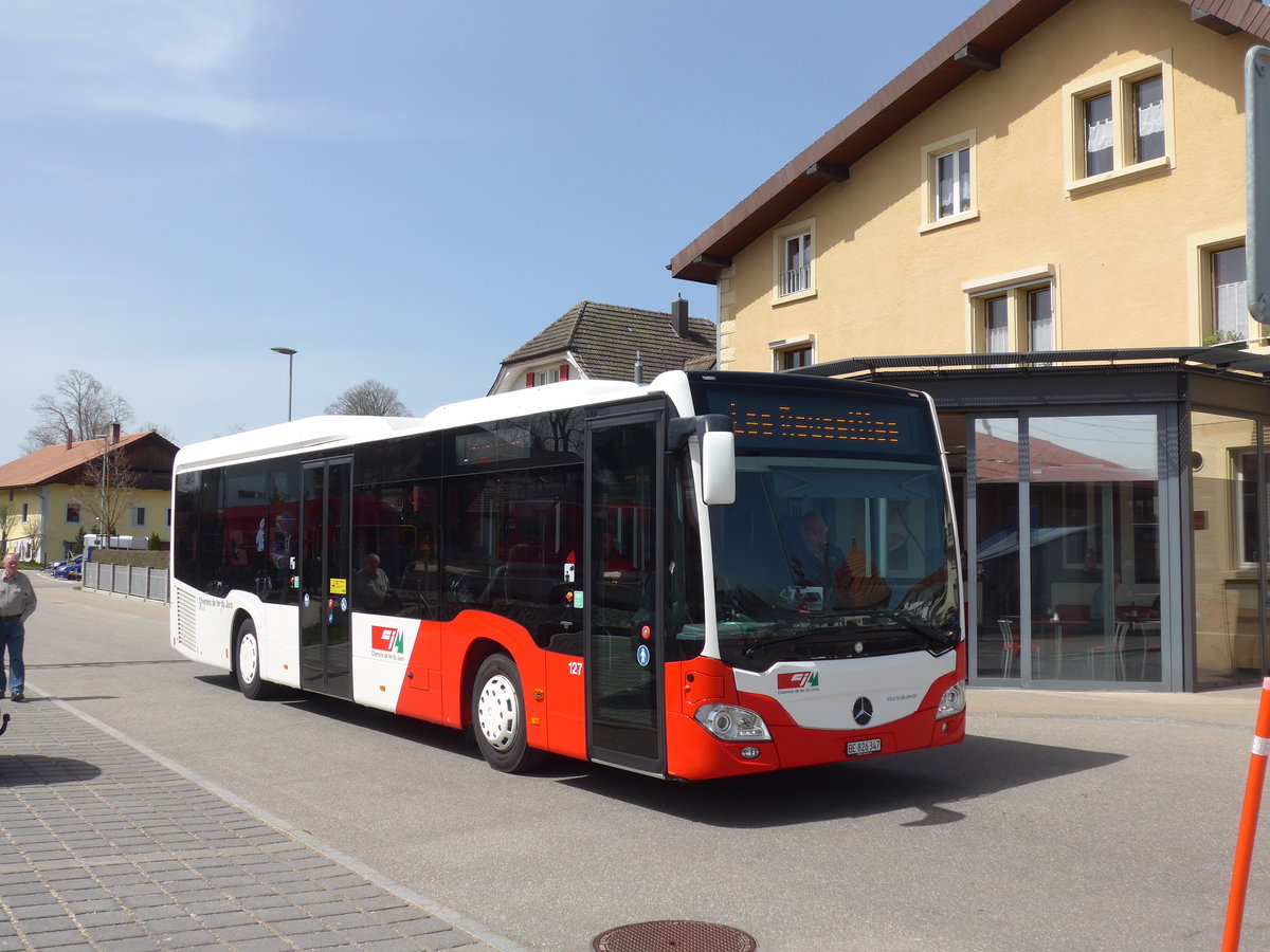 (203'905) - CJ Tramelan - Nr. 127/BE 826'347 - Mercedes am 22. April 2019 beim Bahnhof Les Reussilles