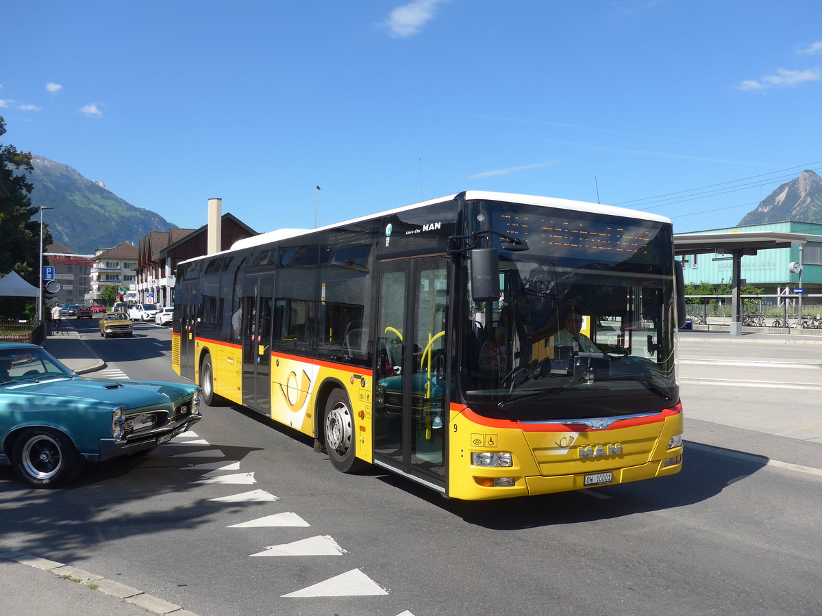 (206'130) - PostAuto Zentralschweiz - Nr. 9/OW 10'001 - MAN (ex Dillier, Sarnen Nr. 9) am 8. Juni 2019 beim Bahnhof Sarnen