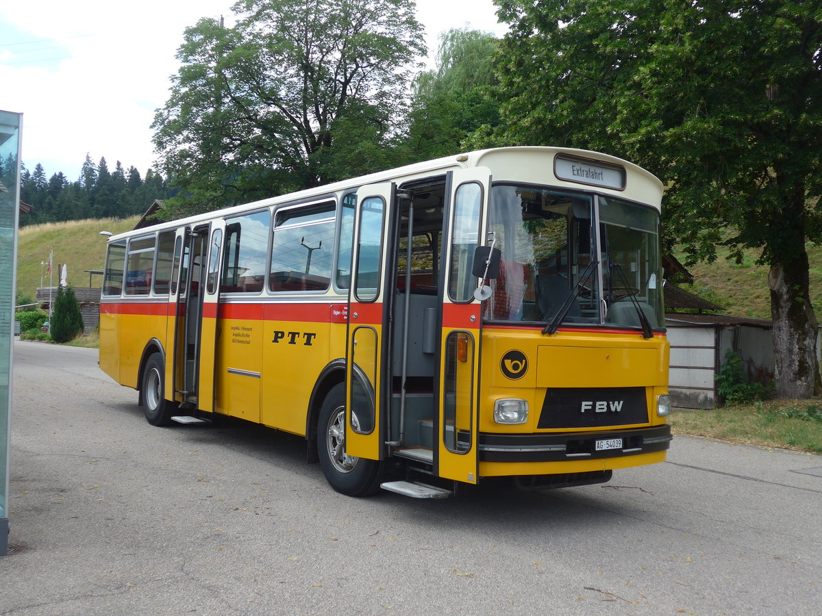 (207'475) - Birchler, Remetschwil - AG 54'039 - FBW/Tscher (ex Gerber, Winkel; ex Eggenberger, Mriken; ex Tanner, Bubendorf; ex P 24'803) am 7. Juli 2019 beim Bahnhof Emmenmatt