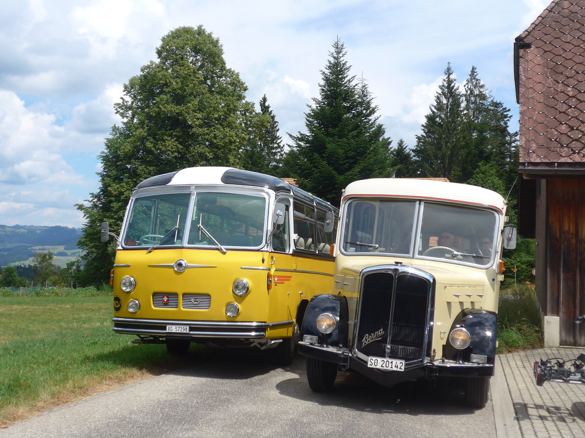 (207'508) - Zimmerli J., Oftringen - AG 57'298 - Berna/Tscher (ex Stutz, Oberlunkhofen; ex Leu, Schongau; ex Wicki, Bremgarten; ex P 22'054; ex P 20'704) + Steiner, Messen - SO 20'142 - Berna/Hess (ex Brtschi, Biberen) am 7. Juli 2019 in Waldhusern, Kurhaus