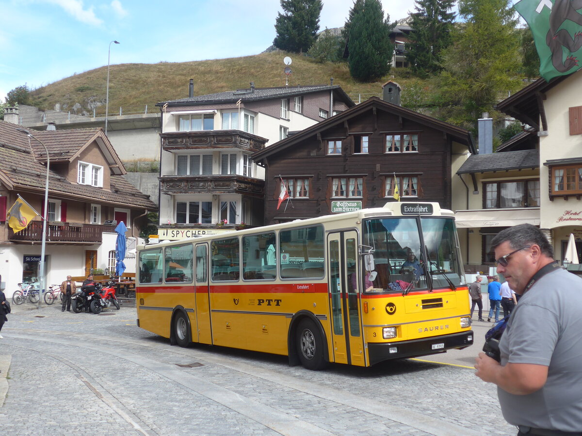 (209'762) - Kolb, Grasswil - Nr. 3/BE 93'915 - Saurer/R&J (ex Schmocker, Stechelberg Nr. 3; ex Schmocker, Stechelberg Nr. 1; ex Gertsch, Stechelberg Nr. 1) am 22. September 2019 in Andermatt, Gotthardstrasse