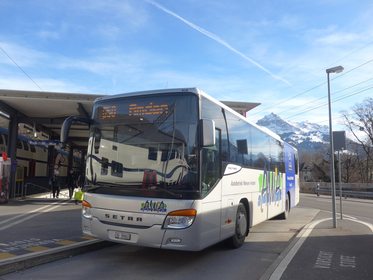 (214'205) - AWA Amden - Nr. 3/SG 39'003 - Setra am 15. Februar 2020 beim Bahnhof Ziegelbrcke