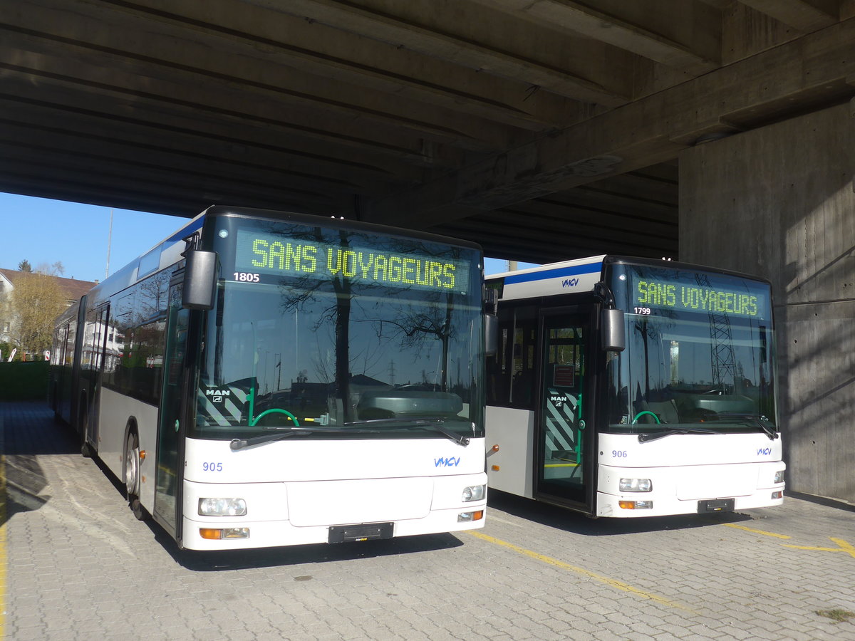 (215'836) - VMCV Clarens - Nr. 905 - MAN (ex transN, La Chaux-de-Fonds Nr. 245; ex TN Neuchtel Nr. 245) am 4. April 2020 in Kerzers, Murtenstrasse