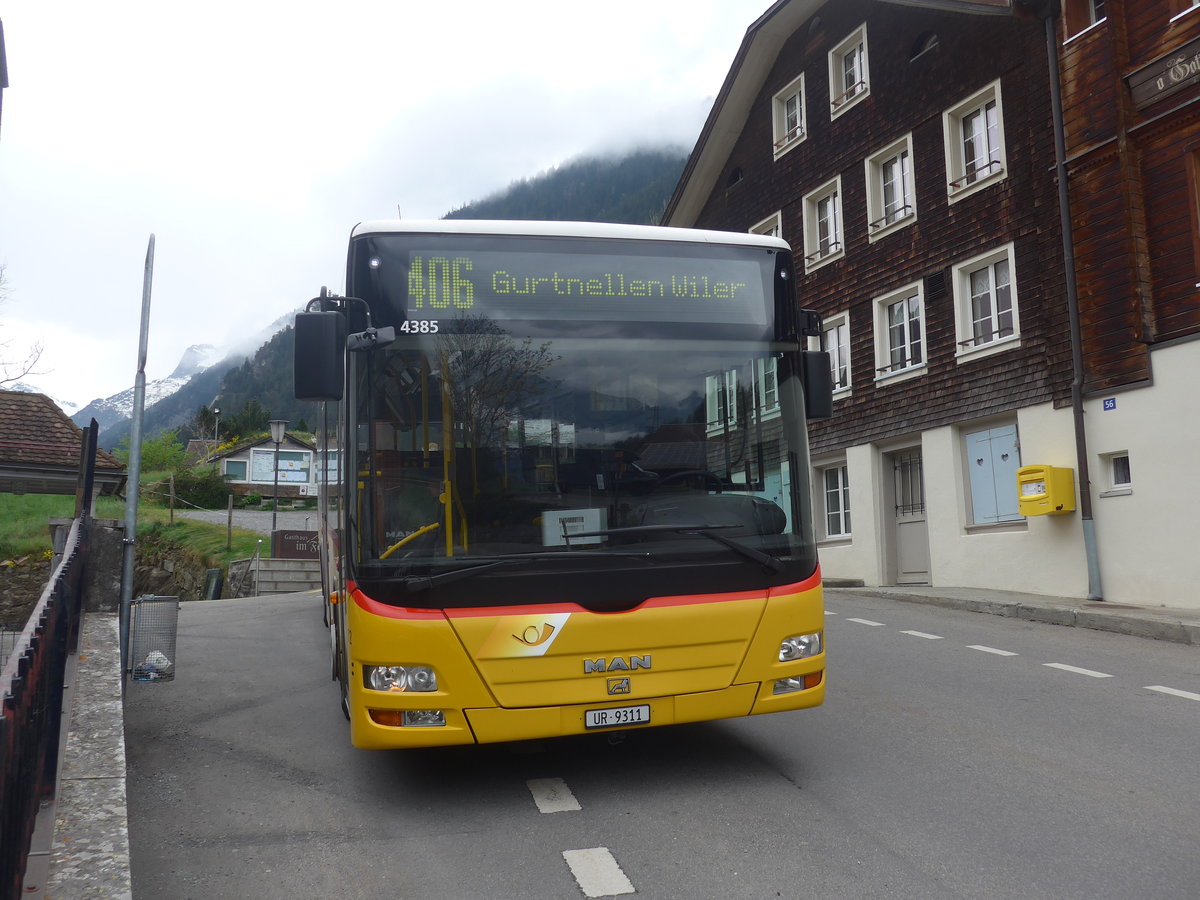 (216'544) - AAGU Altdorf - Nr. 72/UR 9311 - MAN/Gppel (ex PostAuto Bern; ex PostAuto Bern Nr. 217; ex RBS Worblaufen Nr. 217) am 28. April 2020 in Gurtnellen, Dorf