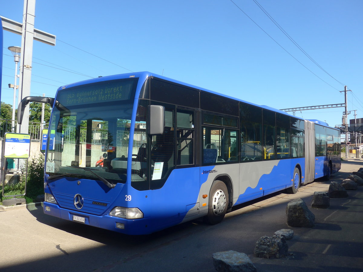 (218'419) - Intertours, Domdidier - Nr. 205/FR 300'659 - Mercedes (ex VZO Grningen Nr. 29) am 4. Juli 2020 beim Bahnhof Kerzers