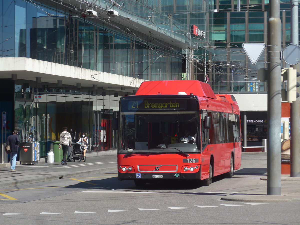 (219'168) - Bernmobil, Bern - Nr. 126/BE 624'126 - Volvo am 27. Juli 2020 beim Bahnhof Bern