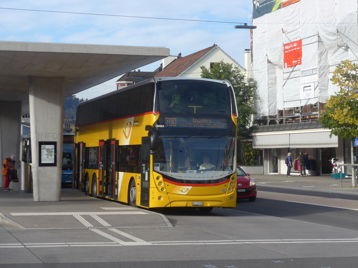 (222'456) - PostAuto Ostschweiz - SG 445'305 - Alexander Dennis (ex AR 45'267) am 22. Oktober 2020 beim Bahnhof Wattwil