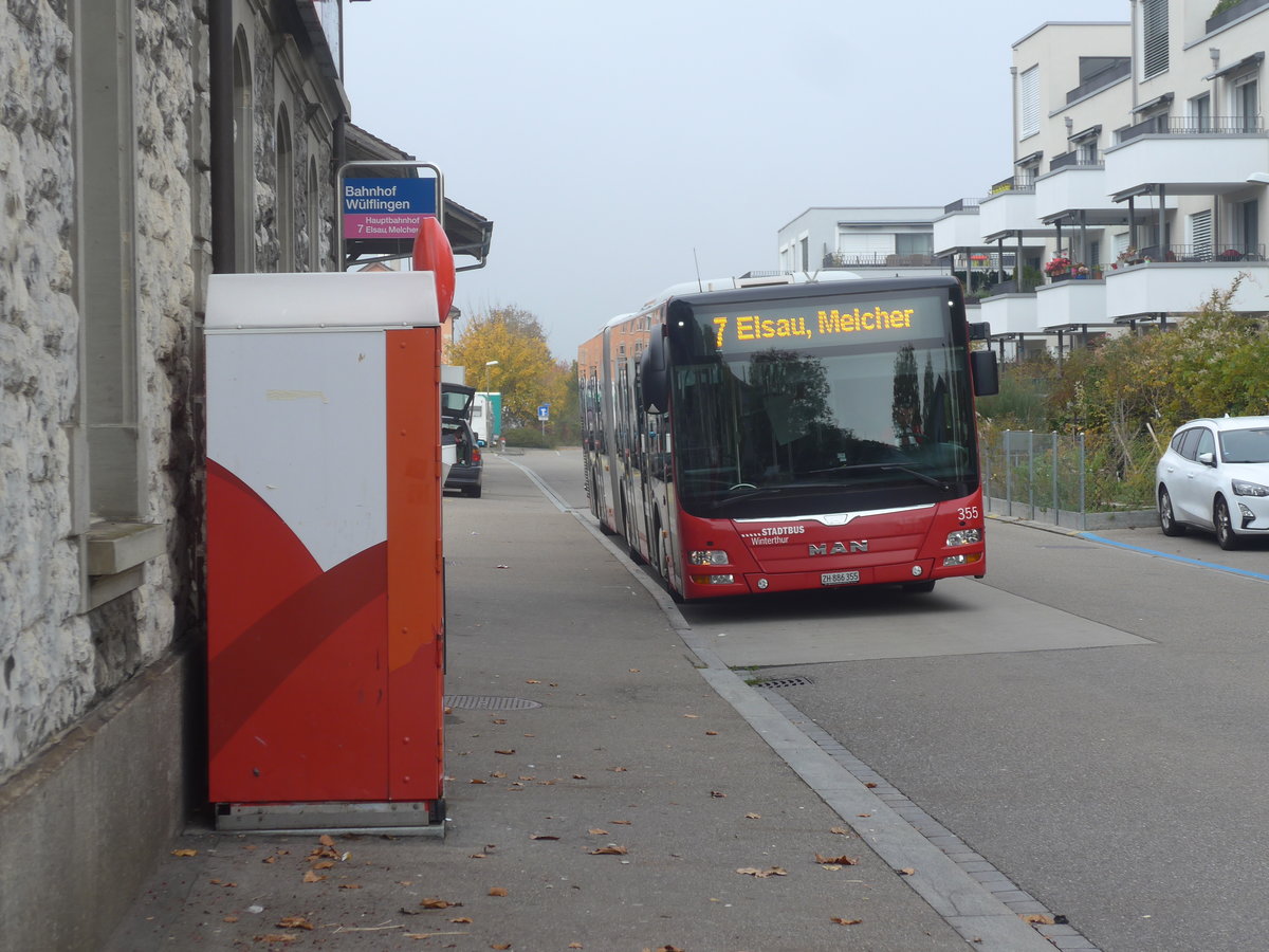 (222'673) - SW Winterthur - Nr. 355/ZH 886'355 - MAN am 25. Oktober 2020 beim Bahnhof Winterthur Wlflingen