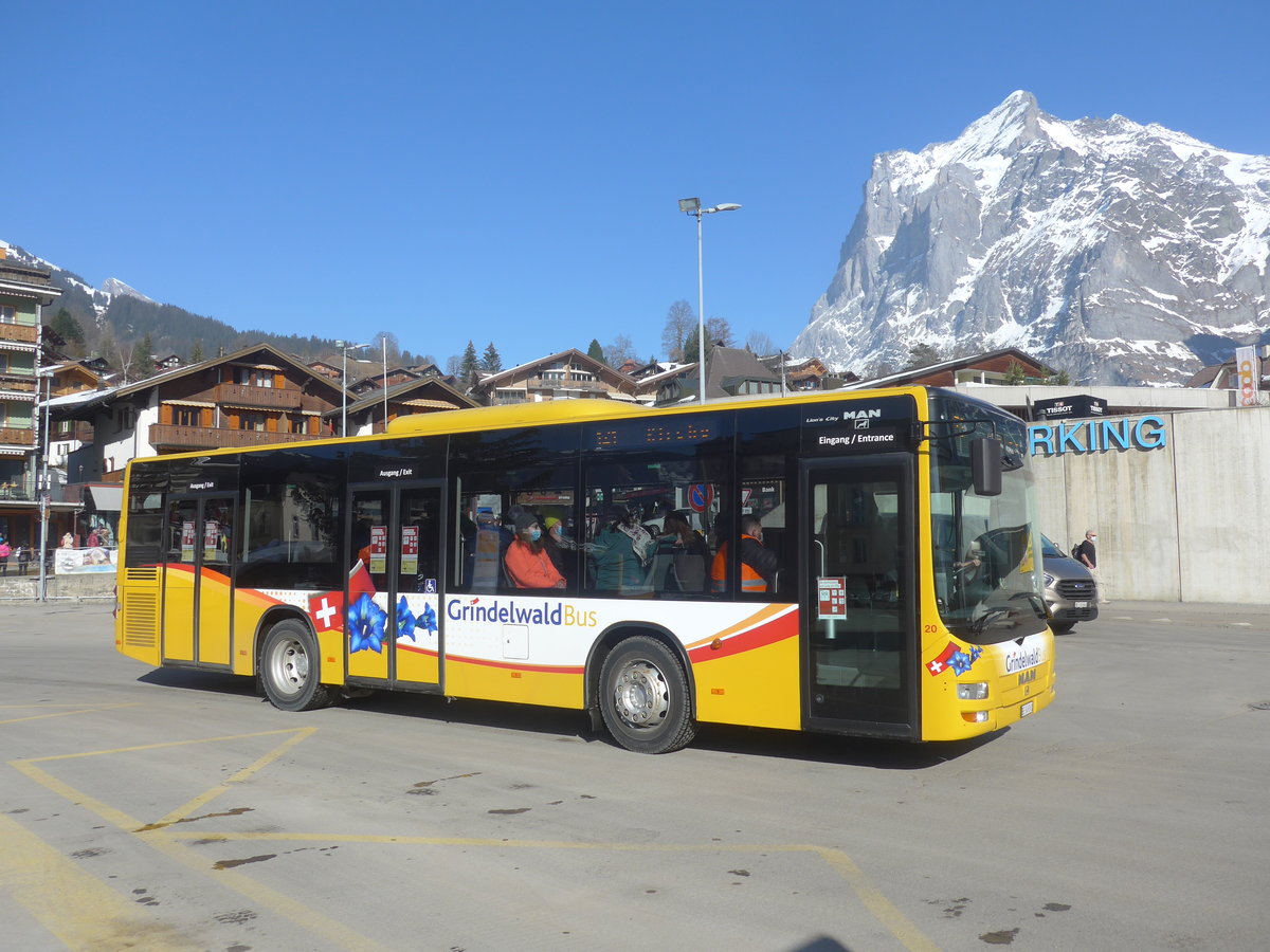(223'887) - Grindelwaldbus, Grindelwald - Nr. 20/BE 349'361 - MAN/Gppel am 28. Februar 2021 beim Bahnhof Grindelwald