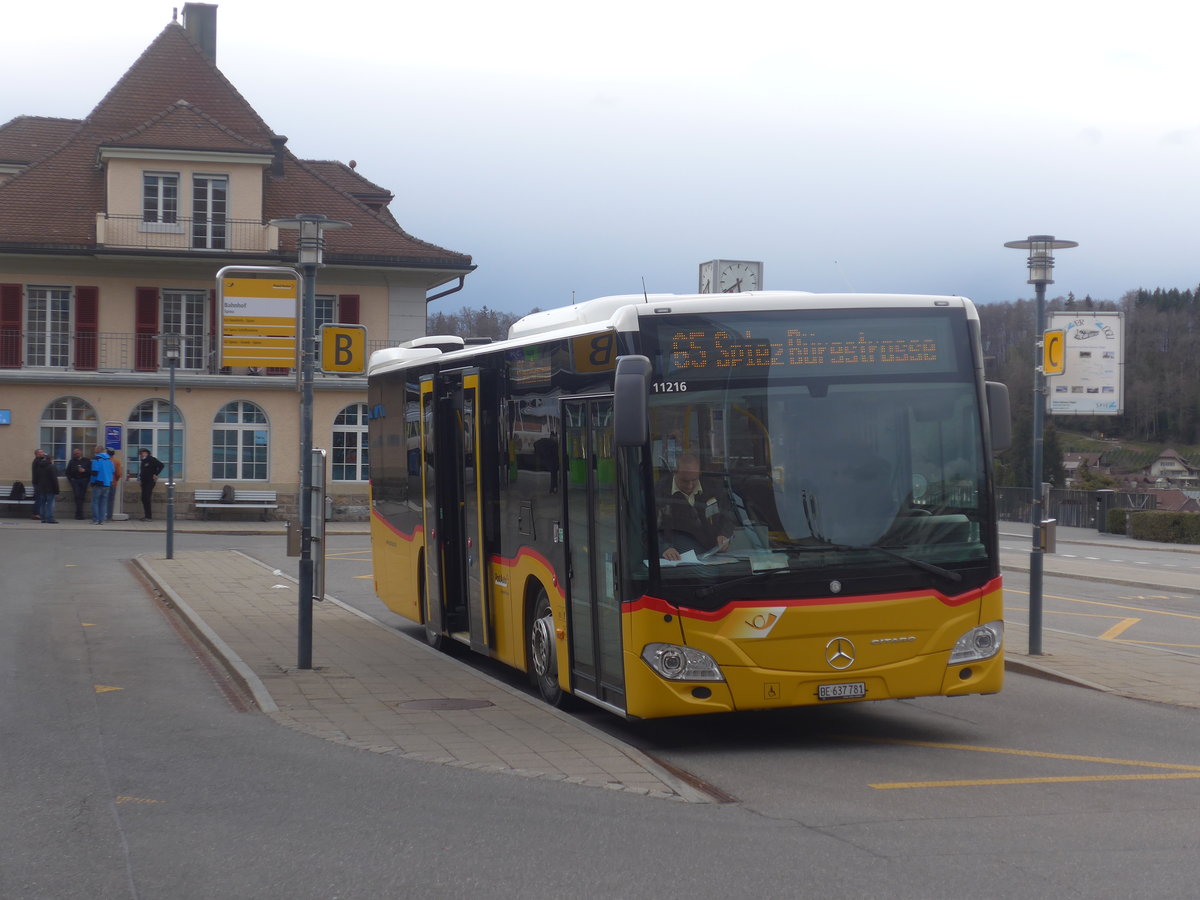 (224'132) - PostAuto Bern - BE 637'781 - Mercedes am 13. Mrz 2021 beim Bahnhof Spiez