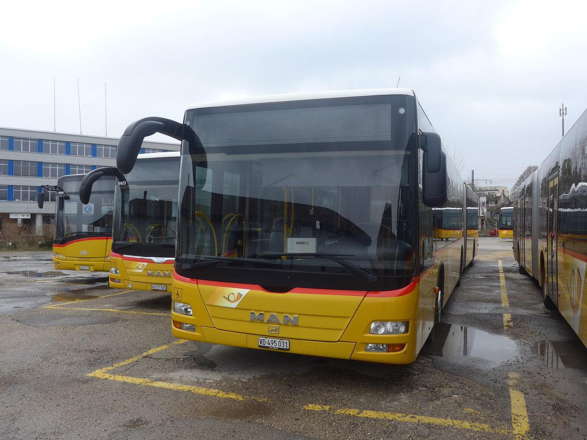 (224'202) - CarPostal Ouest - VD 495'031 - MAN am 14. Mrz 2021 in Yverdon, Garage