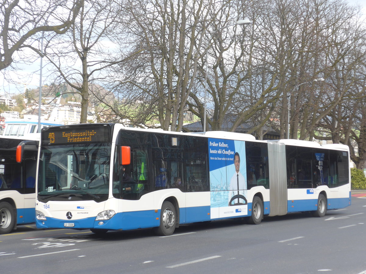 (224'449) - VBL Luzern - Nr. 184/LU 15'006 - Mercedes am 27. Mrz 2021 beim Bahnhof Luzern