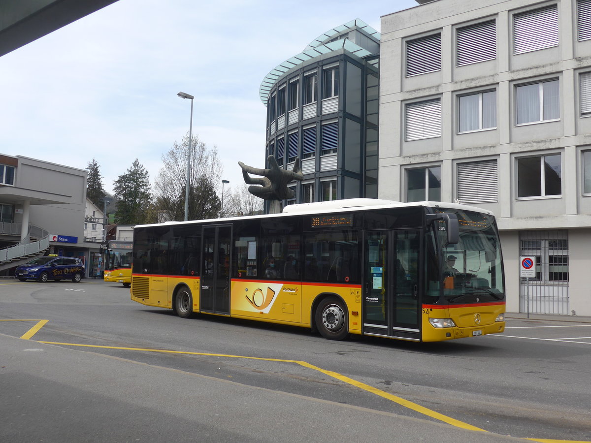 (224'841) - PostAuto Zentralschweiz - Nr. 52/NW 348 - Mercedes (ex Nr. 31; ex Thepra, Stans Nr. 31) am 5. April 2021 beim Bahnhof Stans