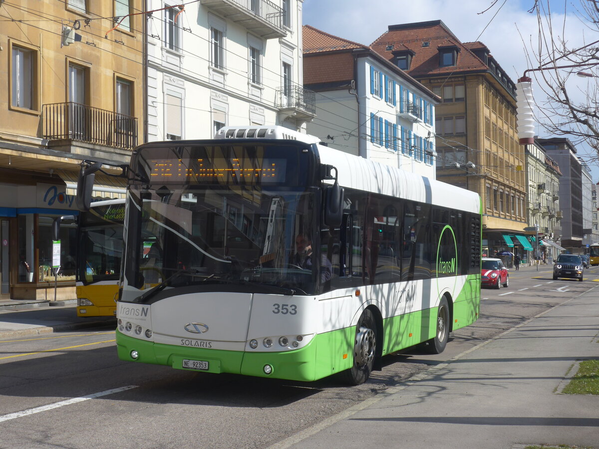 (225'049) - transN, La Chaux-de-Fonds - Nr. 353/NE 92'353 - Solaris (ex TRN La Chaux-de-Fonds Nr. 353) am 17. April 2021 beim Bahnhof La Chaux-de-Fonds