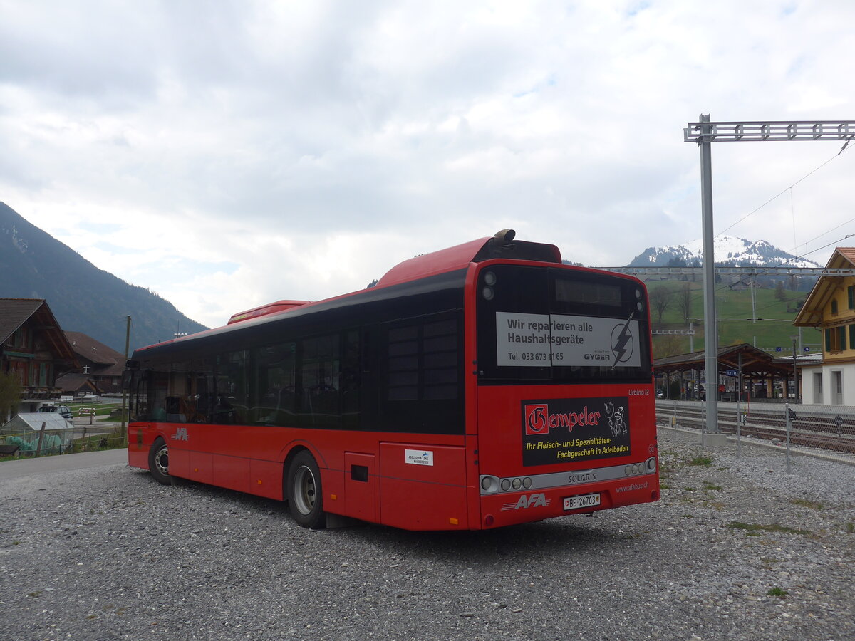 (225'276) - AFA Adelboden - Nr. 30/BE 26'703 - Solaris am 27. April 2021 beim Bahnhof Zweisimmen