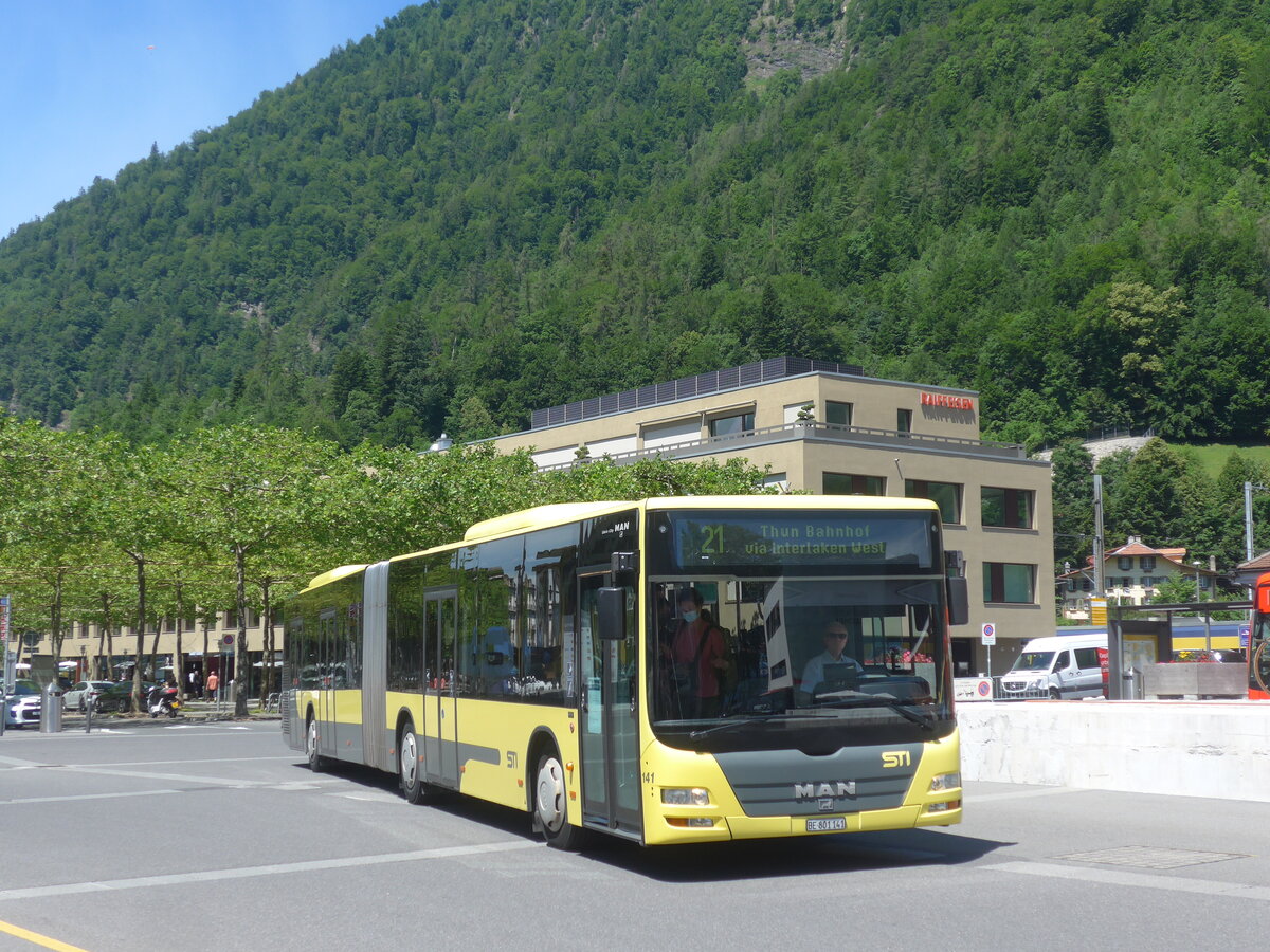 (226'034) - STI Thun - Nr. 141/BE 801'141 - MAN am 26. Juni 2021 beim Bahnhof Interlaken Ost