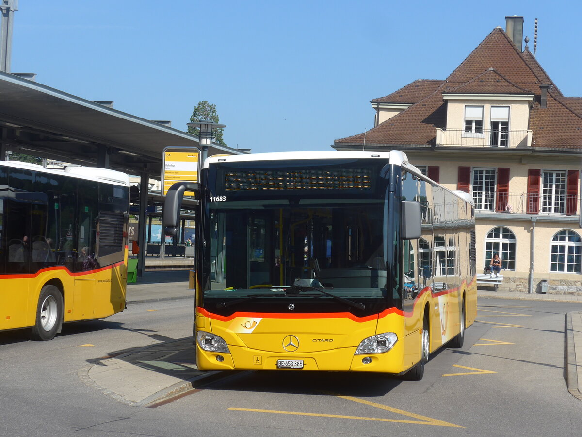 (226'631) - PostAuto Bern - BE 653'385 - Mercedes am 21. Juli 2021 beim Bahnhof Spiez