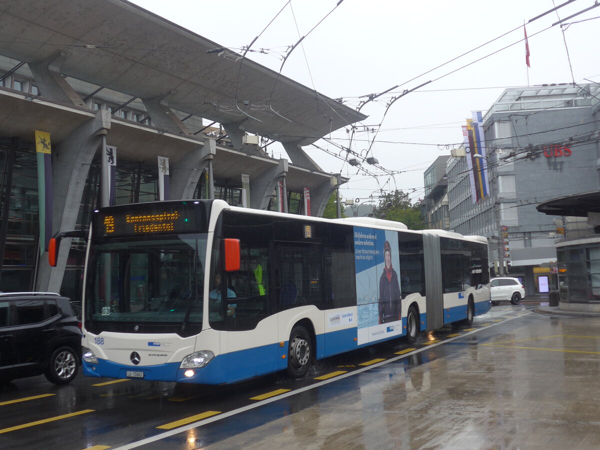 (228'195) - VBL Luzern - Nr. 188/LU 15'062 - Mercedes am 19. September 2021 beim Bahnhof Luzern