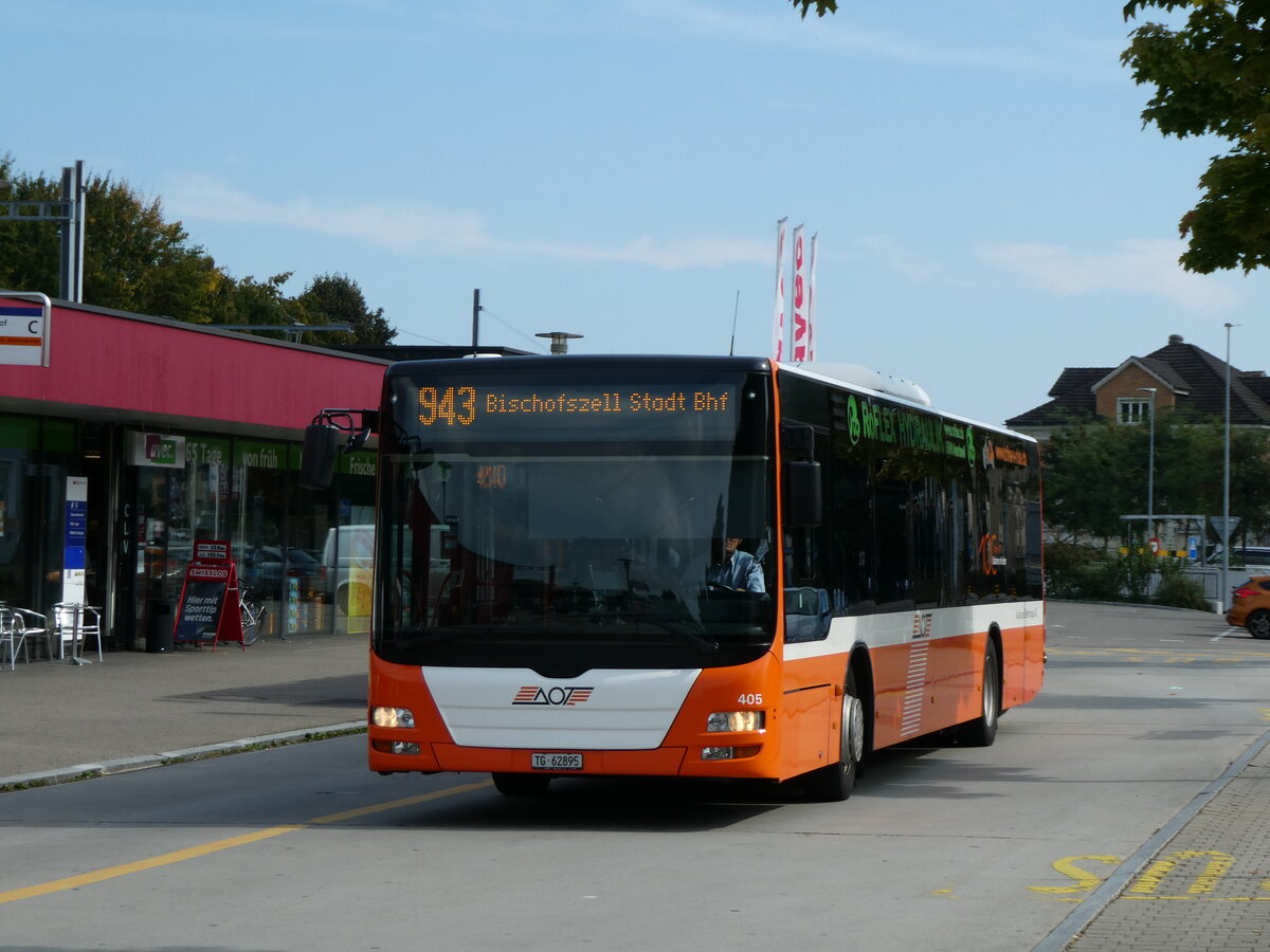 (228'454) - AOT Amriswil - Nr. 405/TG 62'895 - MAN (ex Nr. 5) am 27. September 2021 beim Bahnhof Amriswil