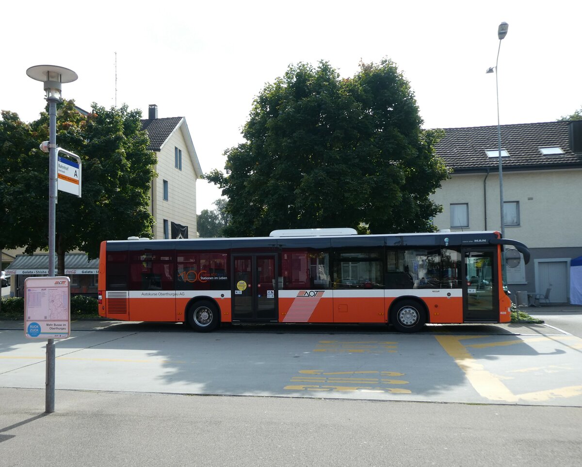 (228'460) - AOT Amriswil - Nr. 409/TG 180'557 - MAN (ex Nr. 14) am 27. September 2021 beim Bahnhof Amriswil