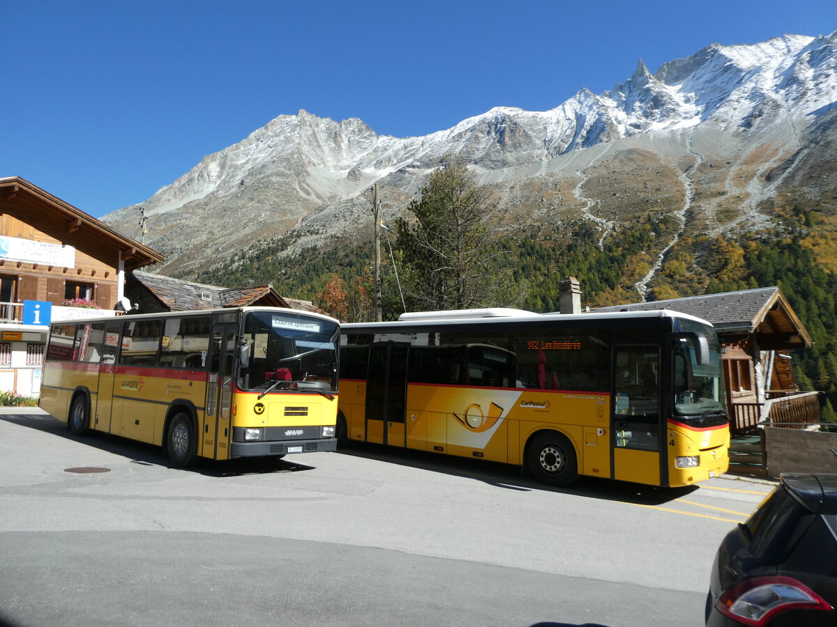 (228'789) - Oser, Brchen - VS 93'575 - NAW/Lauber (ex Epiney, Ayer) + PostAuto Wallis - Nr. 4/VS 355'166 - Irisbus am 10. Oktober 2021 in Arolla, Post