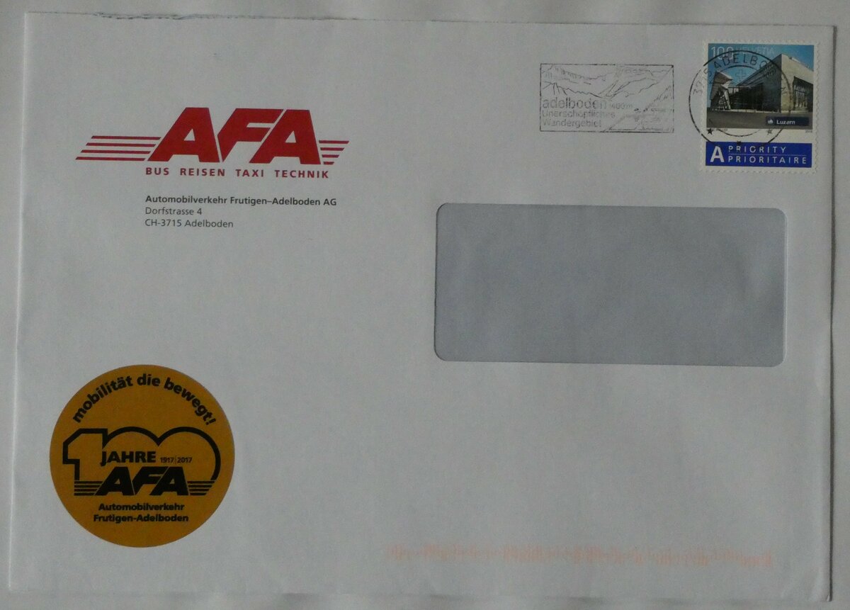 (232'002) - AFA-Briefumschlag vom Juni 2017 am 15. Januar 2022 in Thun