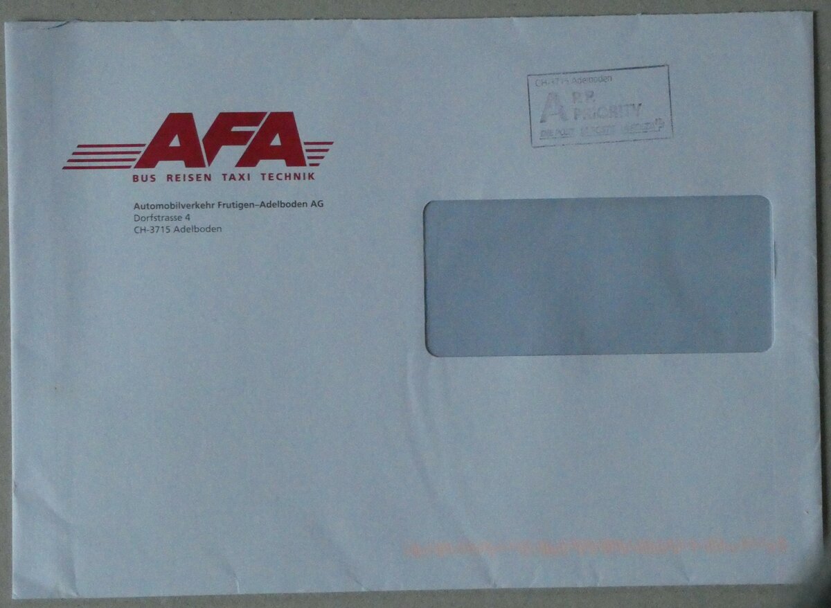 (232'065) - AFA-Briefumschlag von 2019 am 18. Januar 2022 in Thun