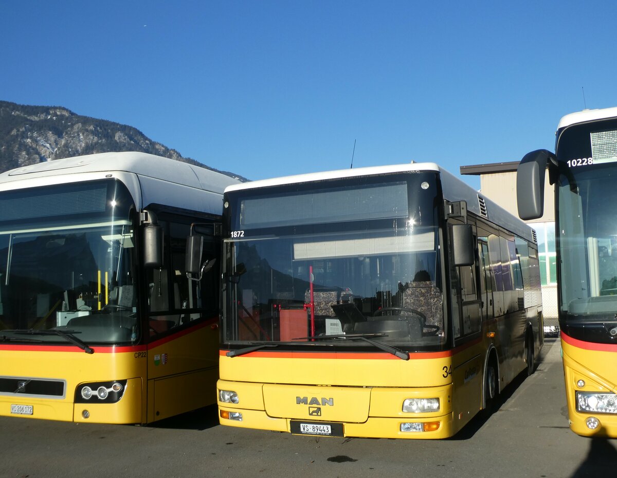 (232'322) - MOB Montreux - Nr. 34/VS 89'443 - MAN/Gppel (ex TSAR, Sierre; ex PostAuto Bern; ex P 23'032) am 23. Januar 2022 in Collombey, Garage TPC