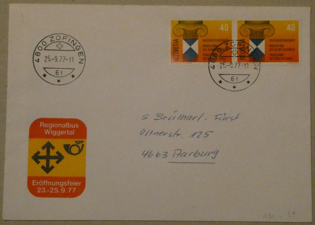 (232'620) - PTT-Briefumschlag vom 25. September 1977 am 2. Februar 2022 in Thun