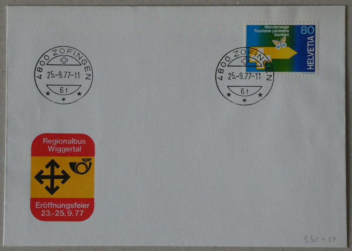 (232'744) - PTT-Briefumschlag vom 25. September 1977 am 7. Februar 2022 in Thun