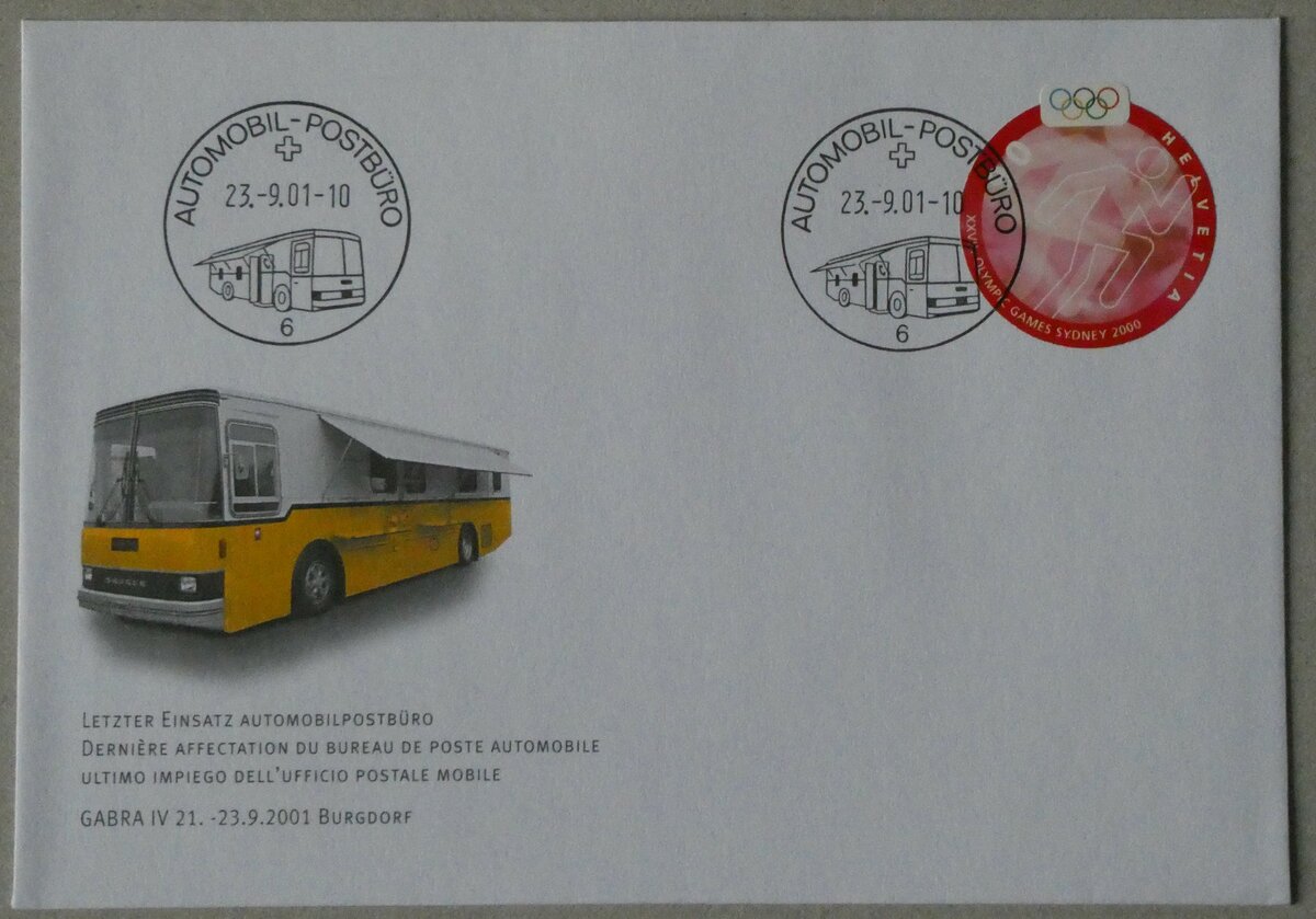 (232'898) - Post-Briefumschlag vom 23. September 2001 am 14. Februar 2022 in Thun