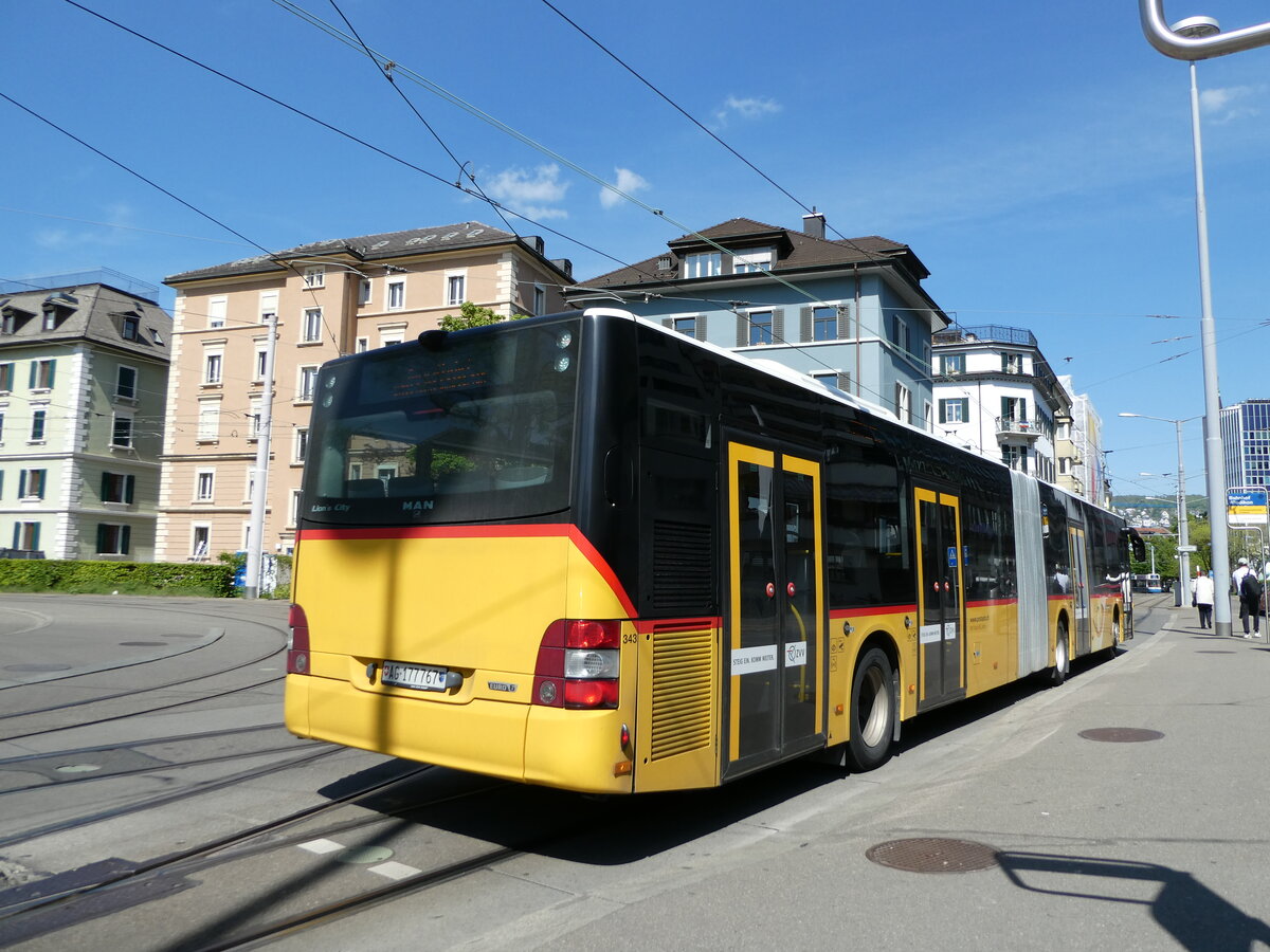 (235'067) - Stutz, Jonen - Nr. 343/AG 177'767 - MAN am 2. Mai 2022 beim Bahnhof Zrich-Wiedikon