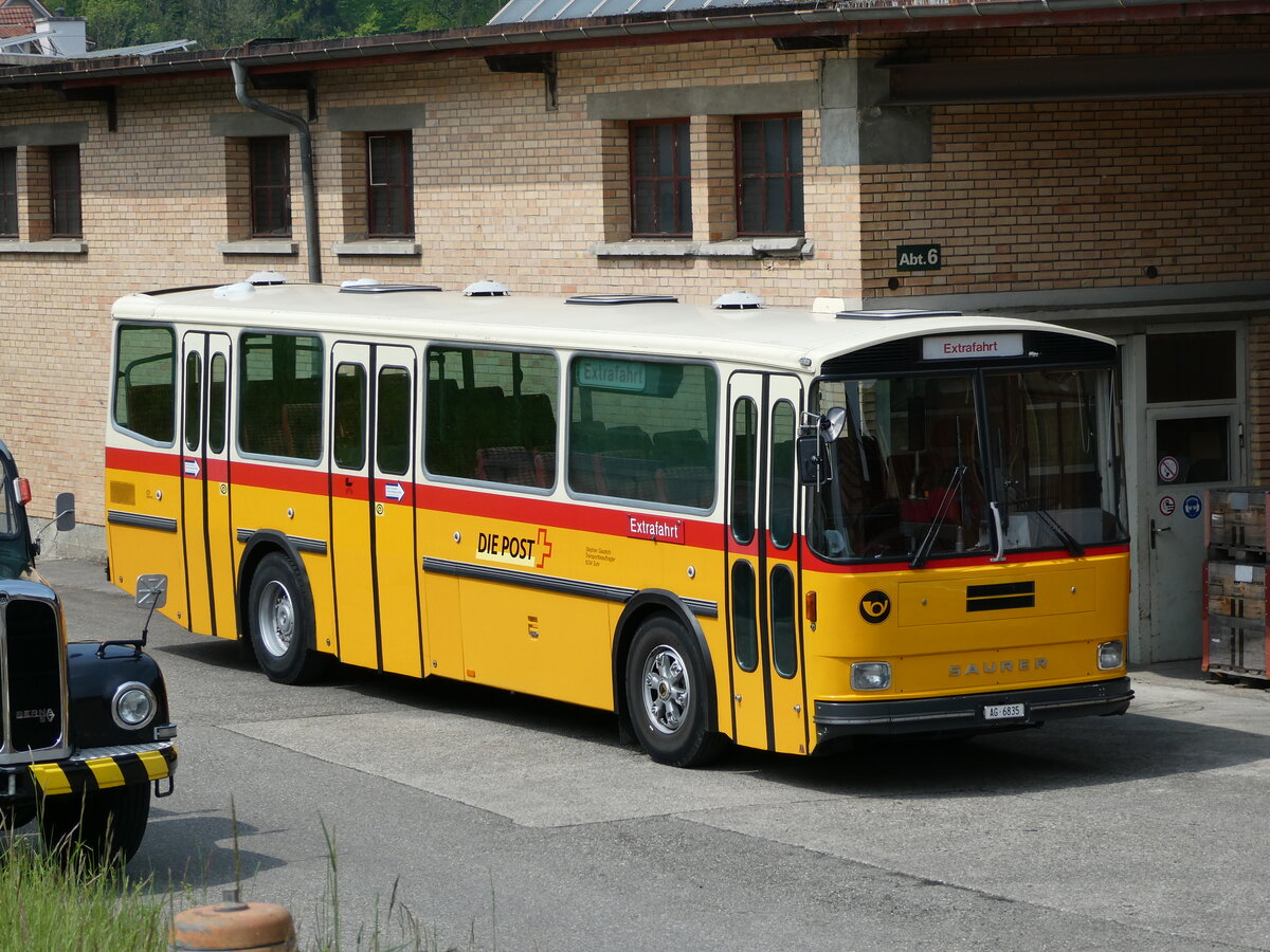 (235'398) - Gautschi, Suhr - AG 6835 - Saurer/Tscher (ex Ltscher, Neuheim Nr. 200; ex Cartek, Regensdorf; ex P 25'822) am 7. Mai 2022 in Attikon, Wegmller