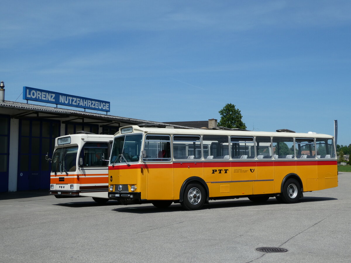 (235'664) - Gast, Reutigen - BE 113'160 - Saurer/Tscher (ex HPTrans, Thusis; ex Mauerhofer, Worb; ex Erni, Schupfart Nr. 3; ex P 24'636) am 15. Mai 2022 in Lyssach, Lorenz