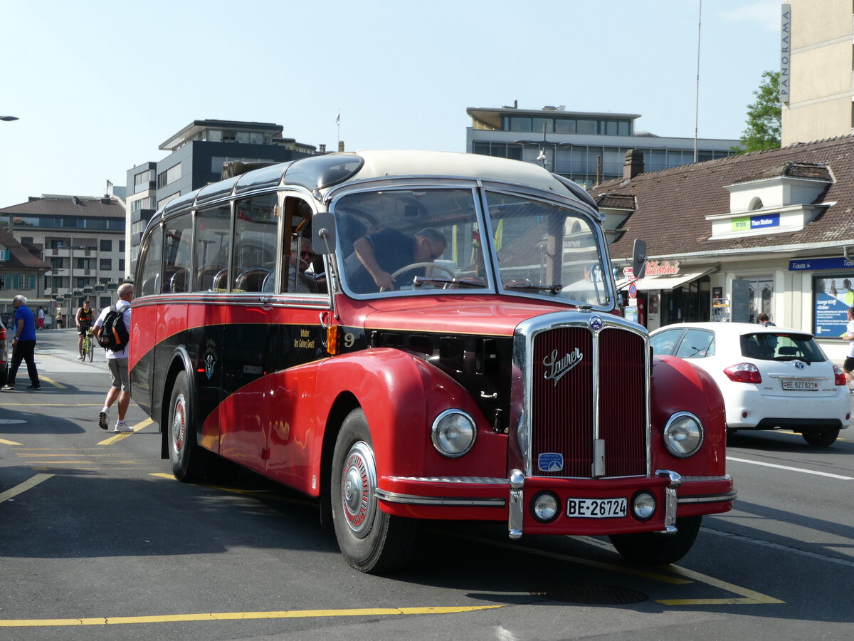 (237'333) - Gafner, Gwatt - Nr. 9/BE 26'724 - Saurer/R&J (ex ASKA Aeschi Nr. 9) am 19. Juni 2022 beim Bahnhof Thun