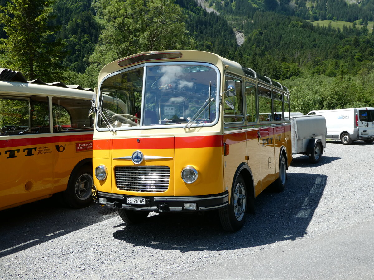 (237'619) - Schmid, Thrishaus - Nr. 9/BE 26'105 - Saurer/R&J (ex Geiger, Adelboden Nr. 9) am 26. Juni 2022 in Kiental, Tschingelsee