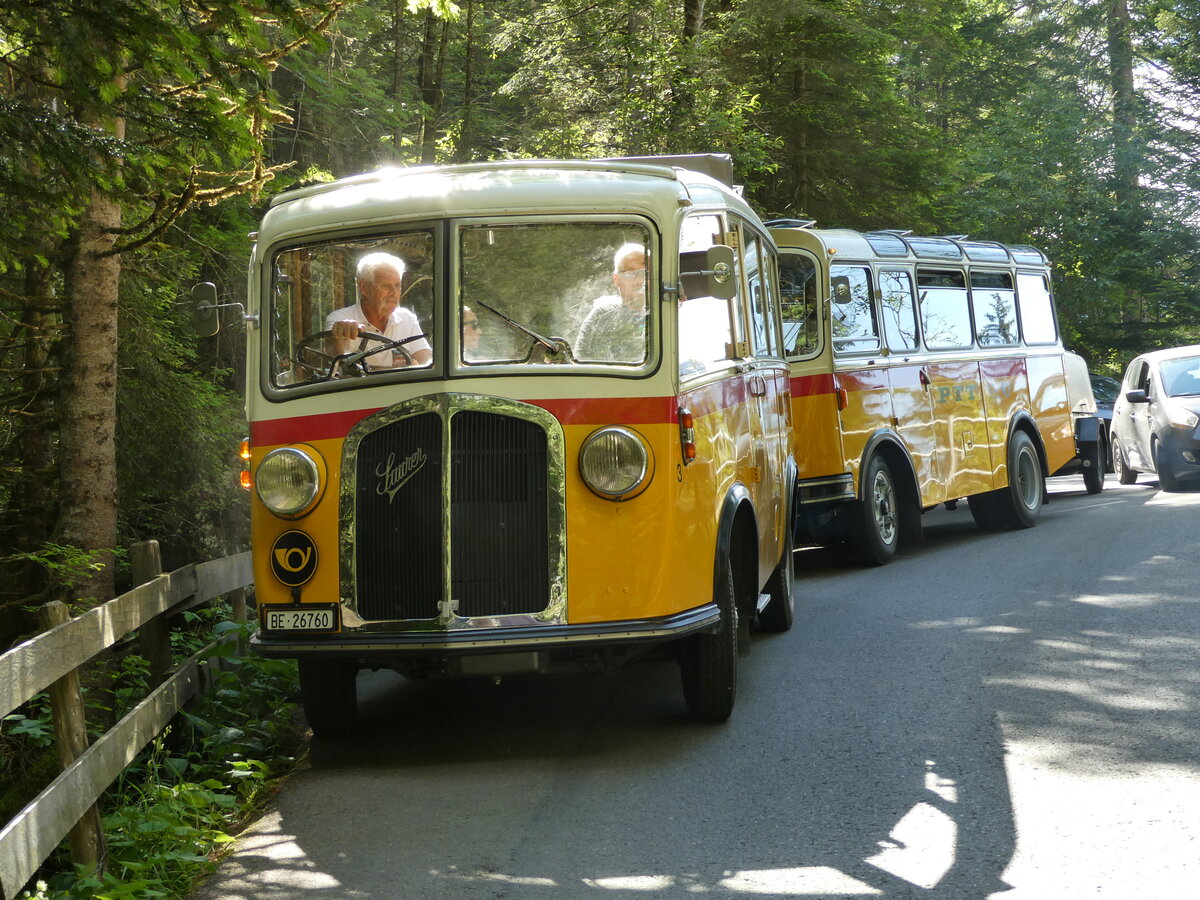 (237'690) - Schmid, Thrishaus - Nr. 3/BE 26'760 - Saurer/Gangloff (ex Geiger, Adelboden Nr. 3) am 26. Juni 2022 in Kiental, Hexenkessel