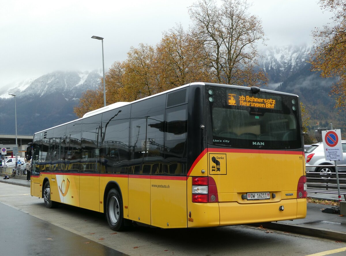 (242'122) - PostAuto Zentralschweiz - Nr. 11/OW 16'211 - MAN (ex Mattli, Wassen) am 5. November 2022 beim Bahnhof Interlaken Ost