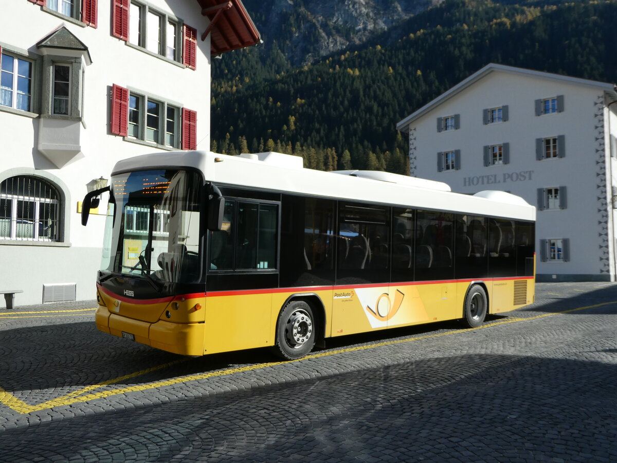 (242'279) - Gaudenz, Andeer - GR 163'715 - Scania/Hess (ex Stutz, Jonen; ex PostAuto Bern; ex AVG Meiringen Nr. 67; ex AVG Meiringen Nr. 76; ex Steiner, Messen) am 8. November 2022 in Andeer Post